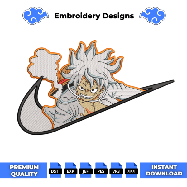 Luffy Gear 5 Smoke Swoosh Embroidery Design