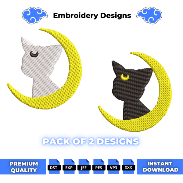 Luna and Artemis Embroidery Design