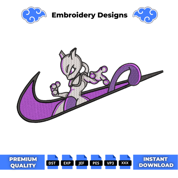 Mewtwo Embroidery Design