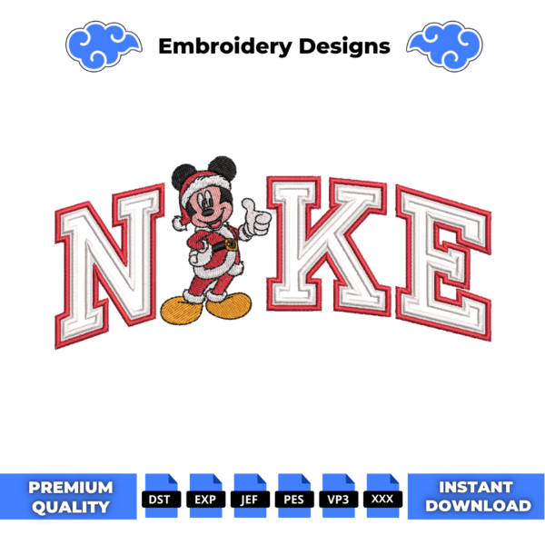 Mickey Christmas Swoosh Embroidery Design