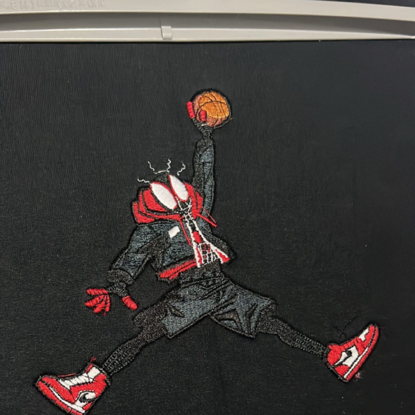 Miles Morales Air Jordan Embroidery Design stitched by a customer