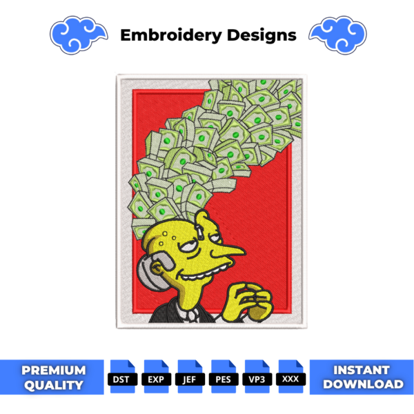 Mr Burns Money Embroidery Design