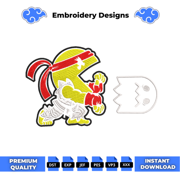 Pacman Street Fighter Embroidery Design