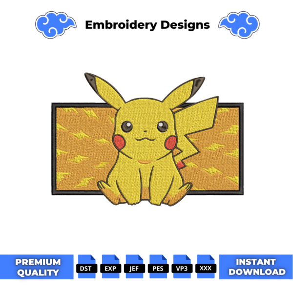Pikachu Pokemon Embroidery Design