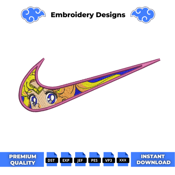 Sailor Moon Eyes Swoosh Embroidery Design