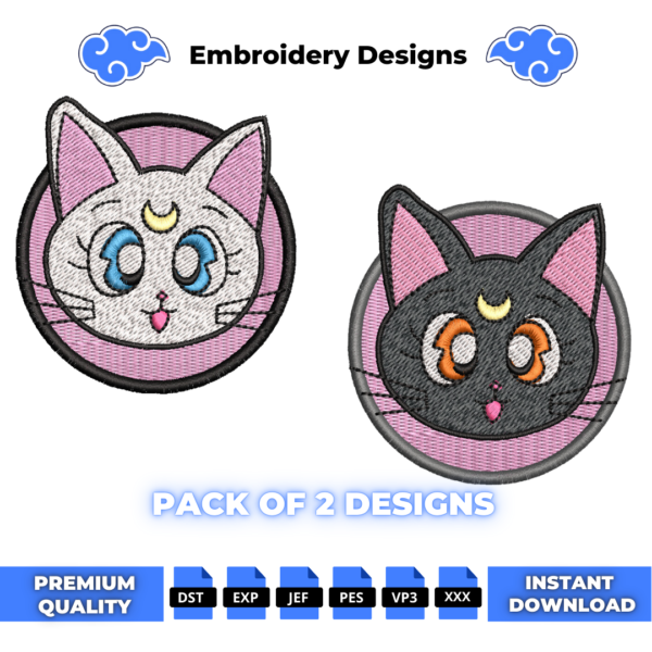 Sailor Moon Luna and Artemis Embroidery Design