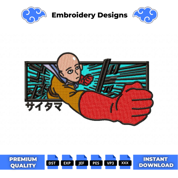 Saitama Boxed Anime Embroidery Design