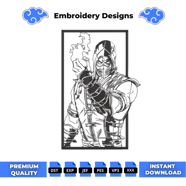 Scorpion Mortal Kombat Embroidery Design