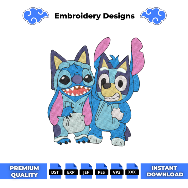 Stitch and Bluey Embroidery Design