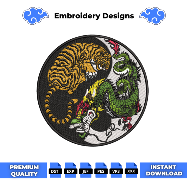 Tiger and Dragon Yin Yang Embroidery Design