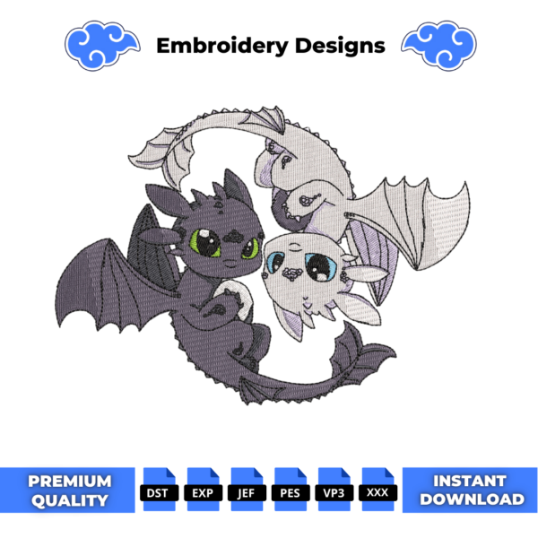 Toothless Yin Yang Embroidery Design