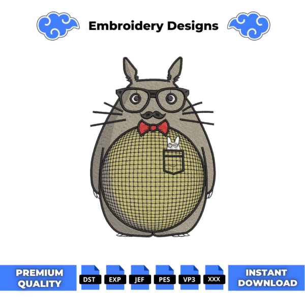 Totoro Glasses Embroidery Design