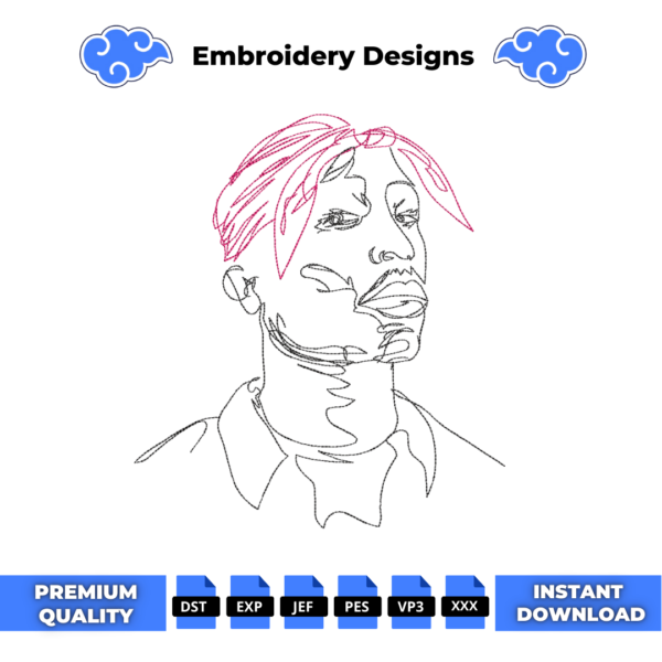 Tupac Outline Embroidery Design