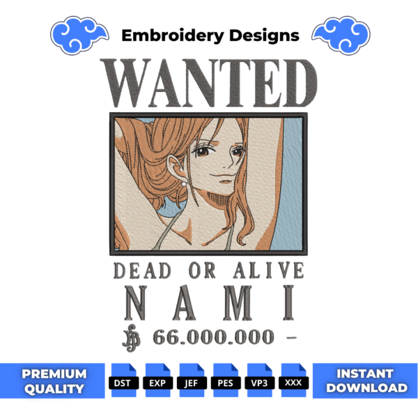 Wanted Nami Embroidery Design