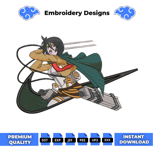 Mikasa Swoosh Anime Embroidery Design