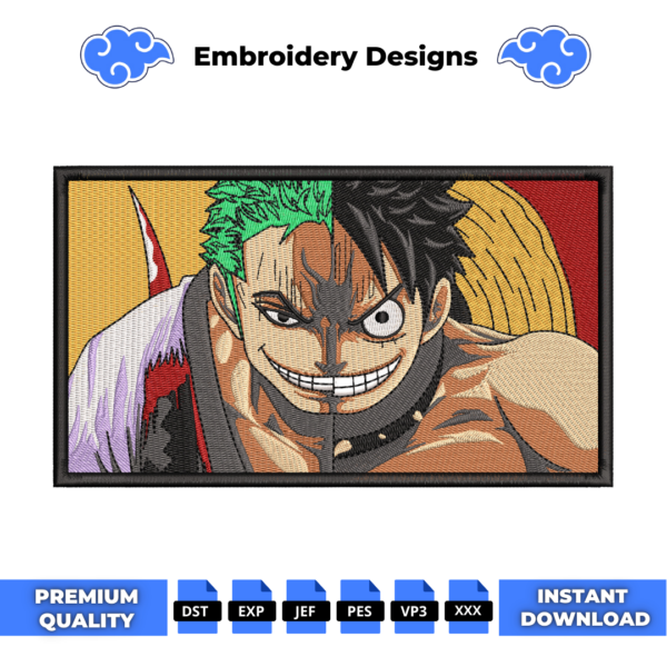 Zoro and Luffy Boxed Embroidery Design