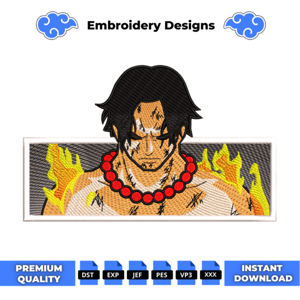 Ace One Piece Anime Embroidery Design