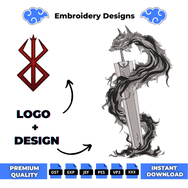 Berserk Sword and Logo Embroidery Design