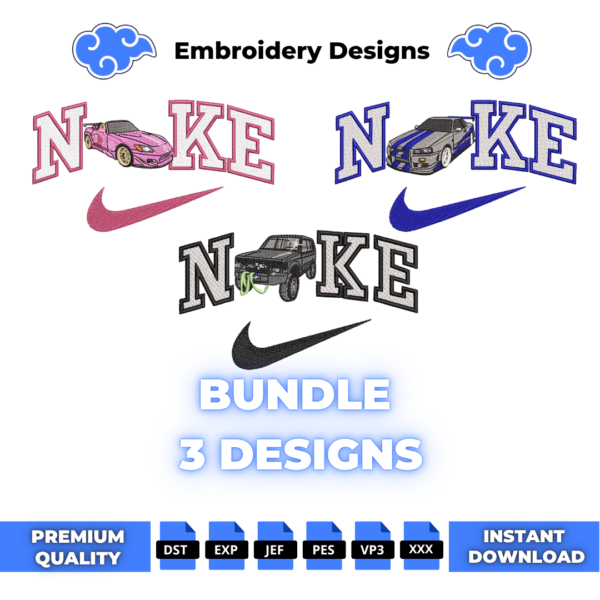Bundle 3 Swoosh Cars Embroidery Design