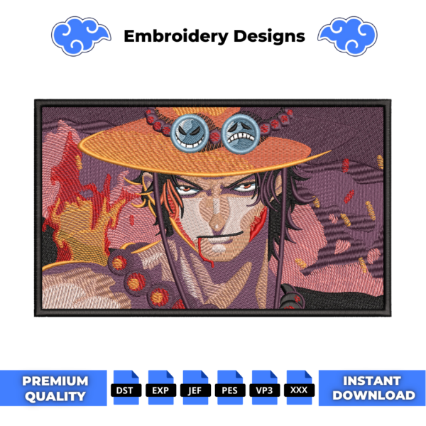 Portgas D Ace One Piece Anime Embroidery Design