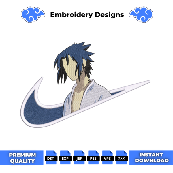Sasuke Uchiha Swoosh Anime Embroidery Design