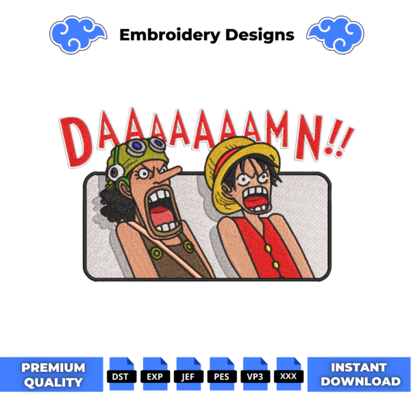 Usopp and Luffy Damn Embroidery Design