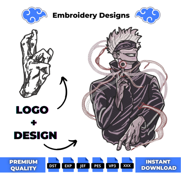 Gojo Satoru and Logo Embroidery Design
