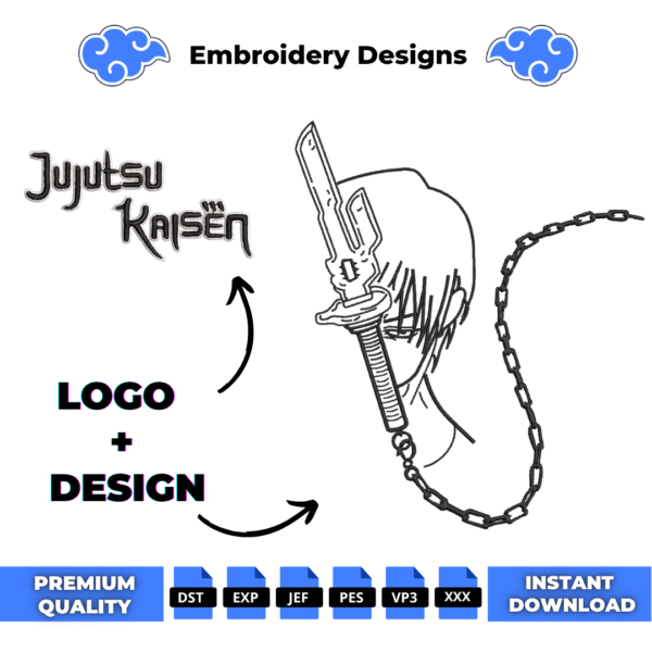 Jujutsu Toji and Logo Embroidery Design