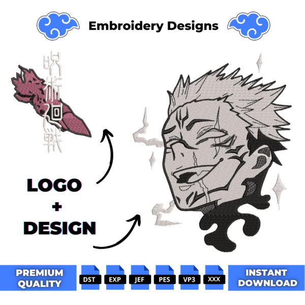 Sukuna Face and Logo Embroidery Design