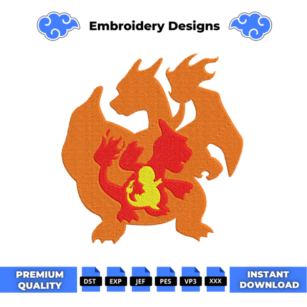 Charmander Evolution Embroidery Design