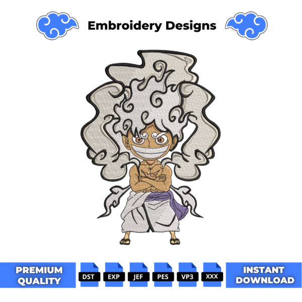 Chibi Luffy Gear 5 Embroidery Design