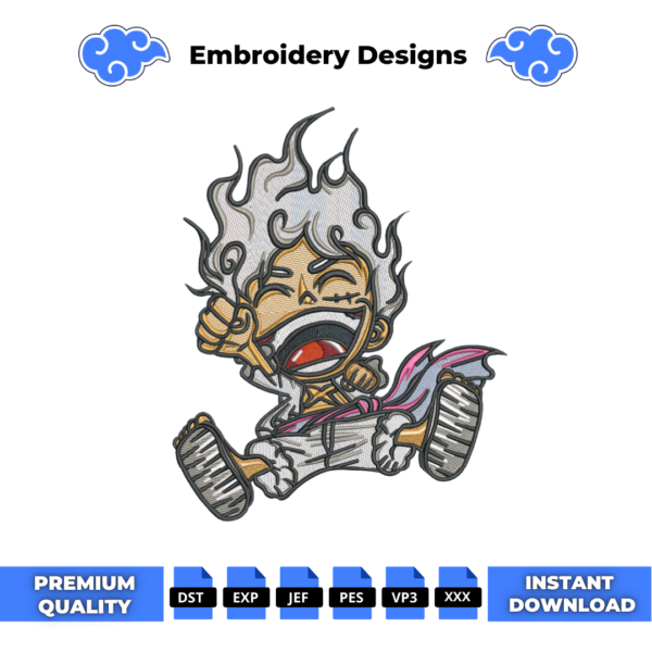 Chibi Luffy Gear 5 Laugh Embroidery Design