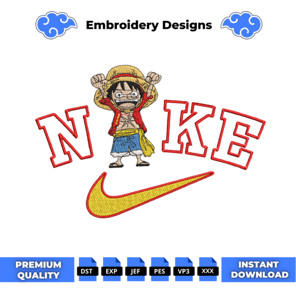 Chibi Luffy Swoosh Embroidery Design