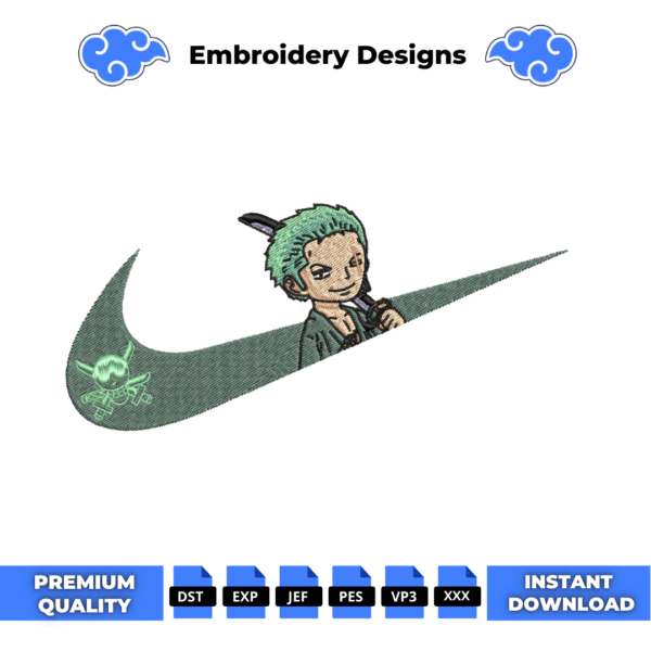 Chibi Zoro Swoosh Embroidery Design