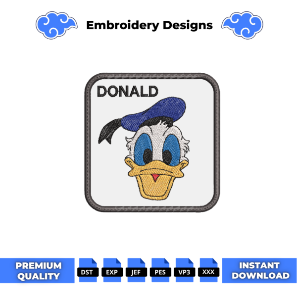 Donald Duck Face Cap Embroidery Design