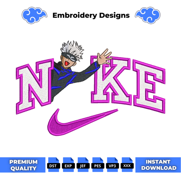 Gojo Hello Swoosh Embroidery Design