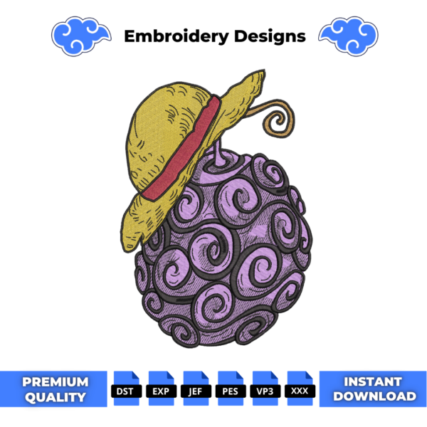 Gomu Gomu Straw Hat Embroidery Design
