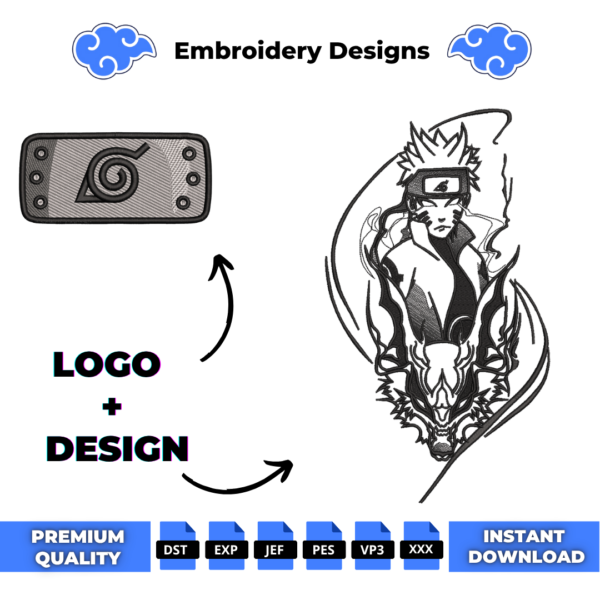 Kyubi x Naruto and Logo Embroidery Design