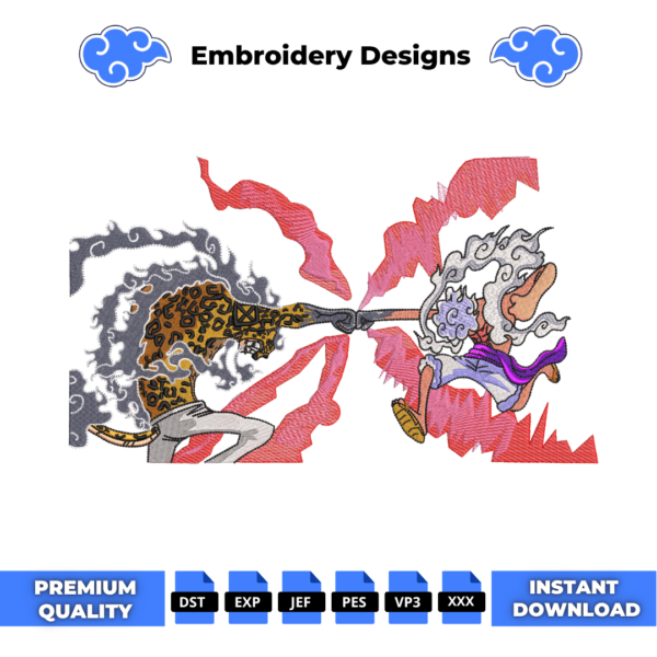 Lucci vs Luffy Gear 5 Embroidery Design