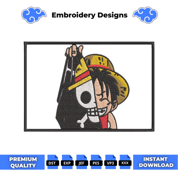 Luffy and Pirate Flag Embroidery Design