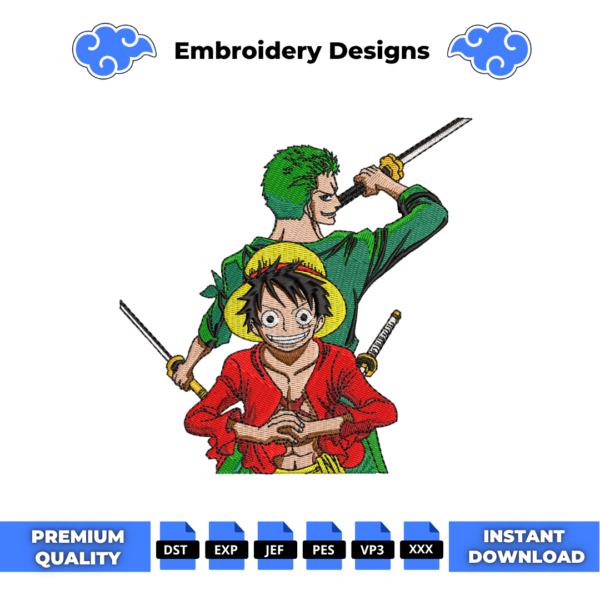 Luffy and Zoro Embroidery Design