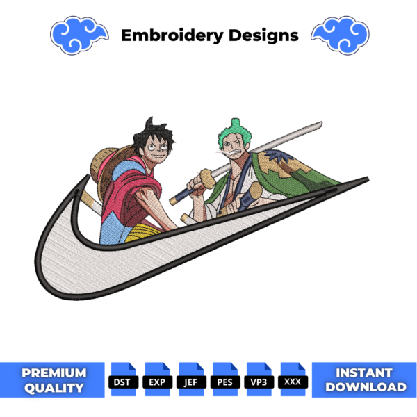 Luffy and Zoro Swoosh Embroidery Design