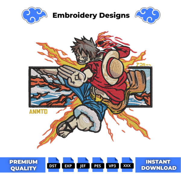 Luffy Boxed Anime Embroidery Design
