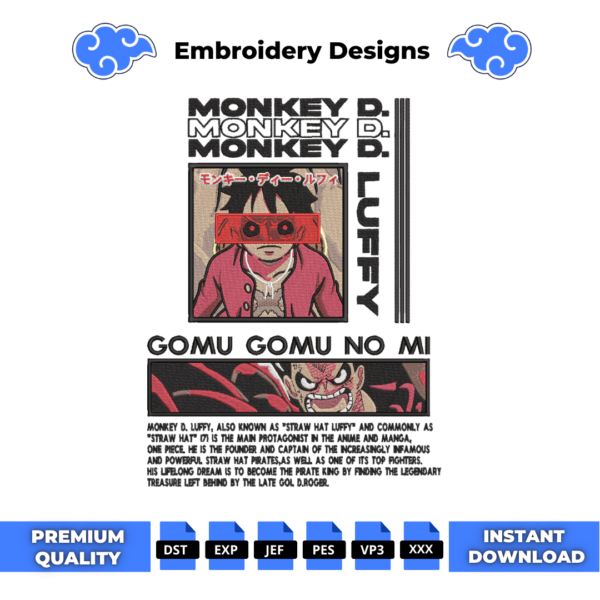 Luffy Cover Embroidery Design
