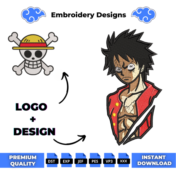 Luffy D Monkey and Logo Embroidery Design