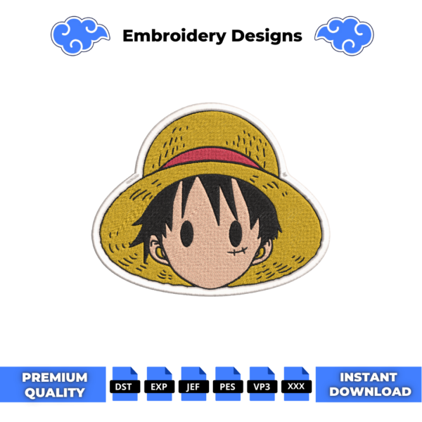 Luffy Face Embroidery Design