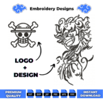 Luffy Gear 5 and Logo One Piece Embroidery Design