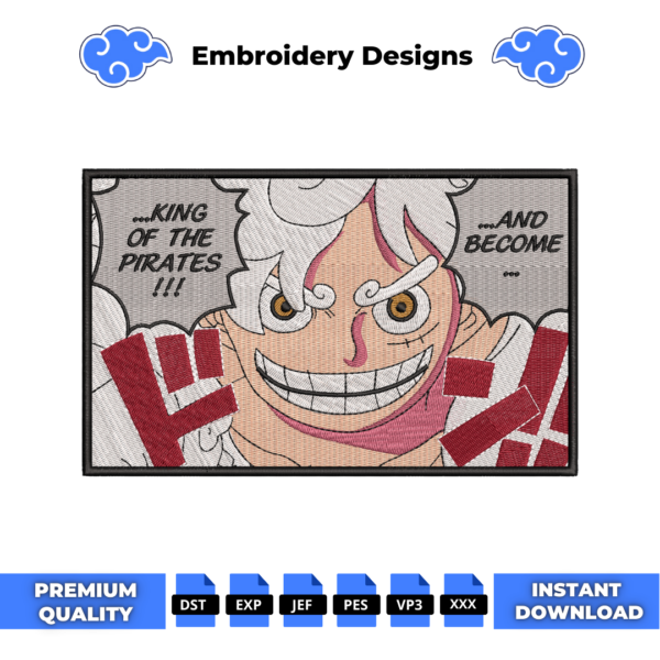 Luffy Gear 5 King of the Pirates Embroidery Design
