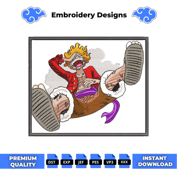 Luffy Gear 5 Laugh Boxed Anime Embroidery Design