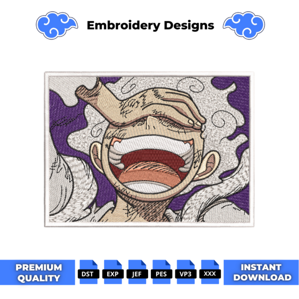 Luffy Gear 5 Laugh Boxed Embroidery Design